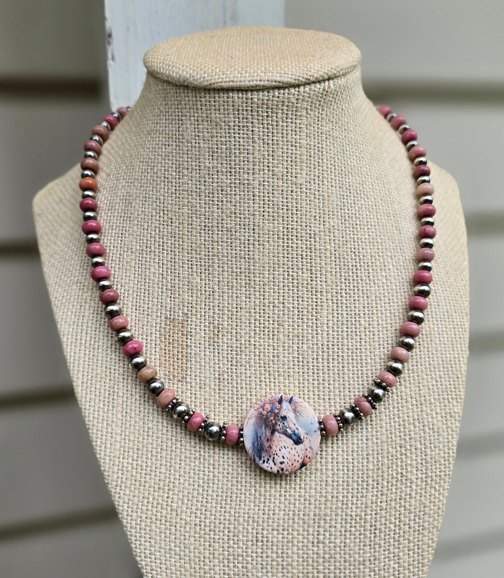 Pink & Pearl Horse Necklace