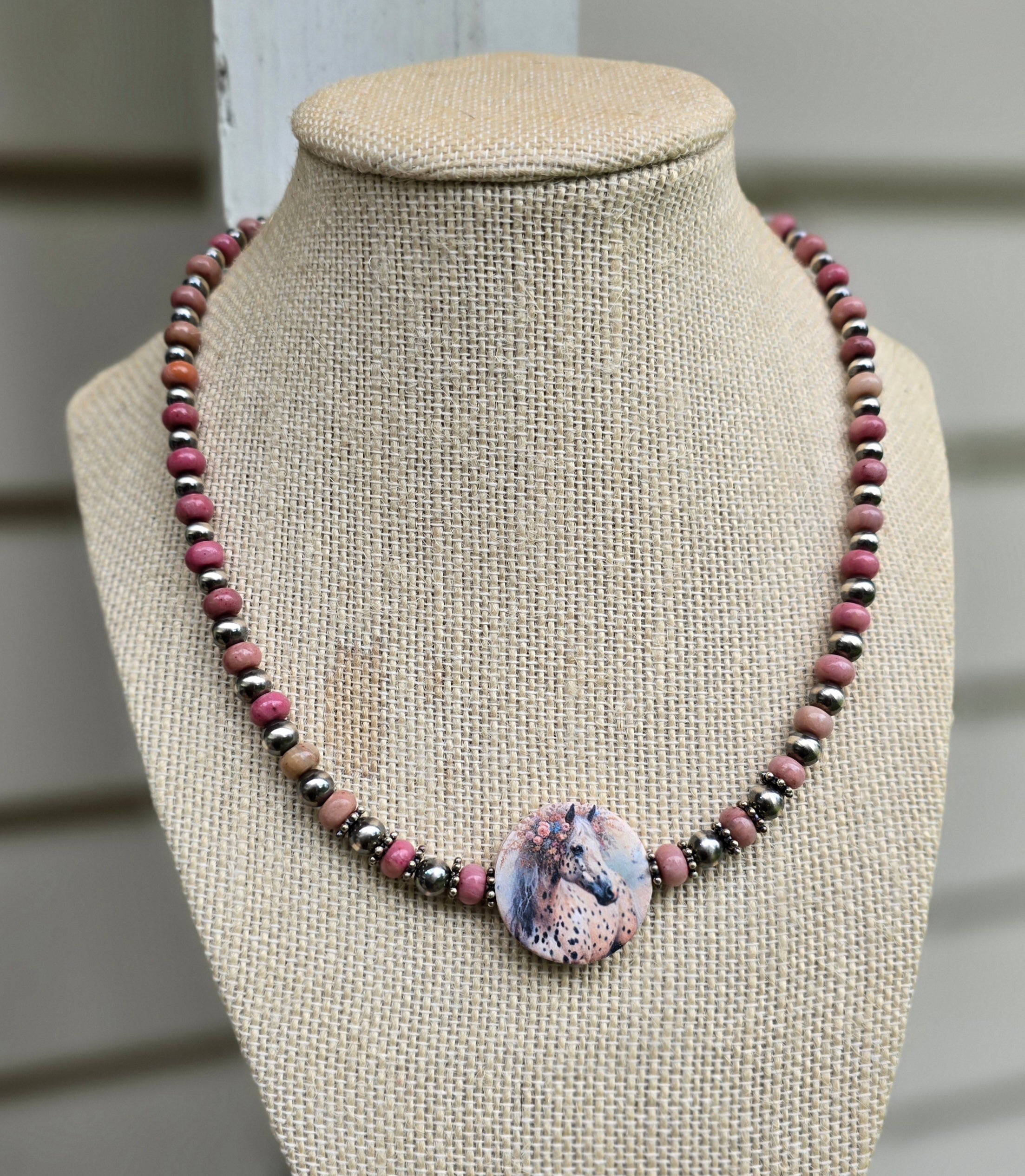 Pink & Pearl Horse Necklace