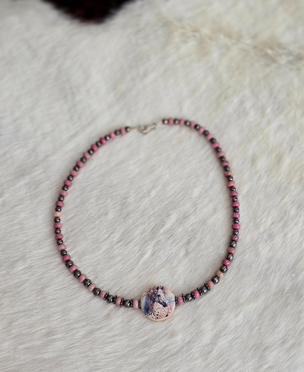 Pink & Pearl Horse Necklace