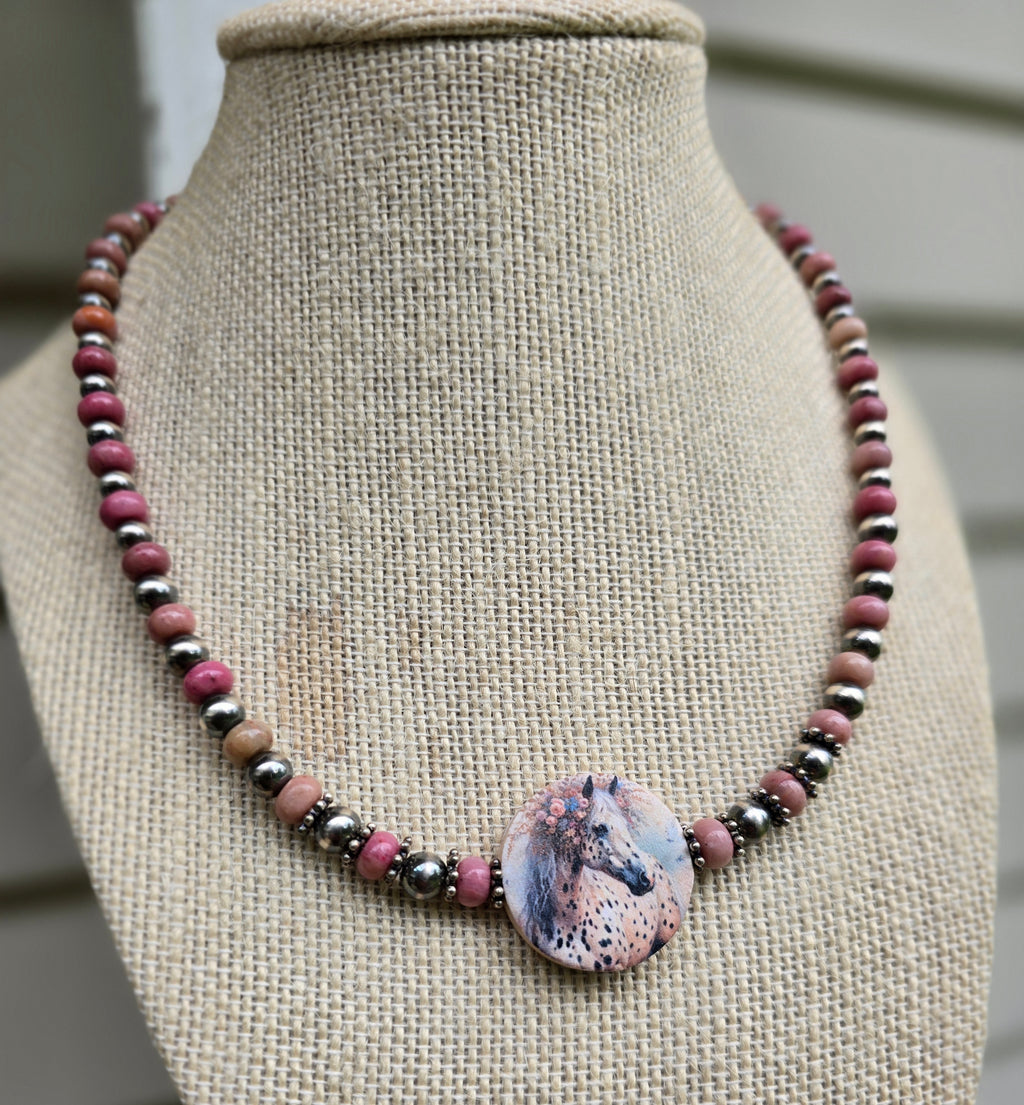Pink & Pearl Horse Necklace
